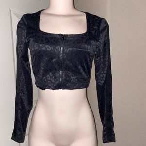 Black Mesh Zip up Top